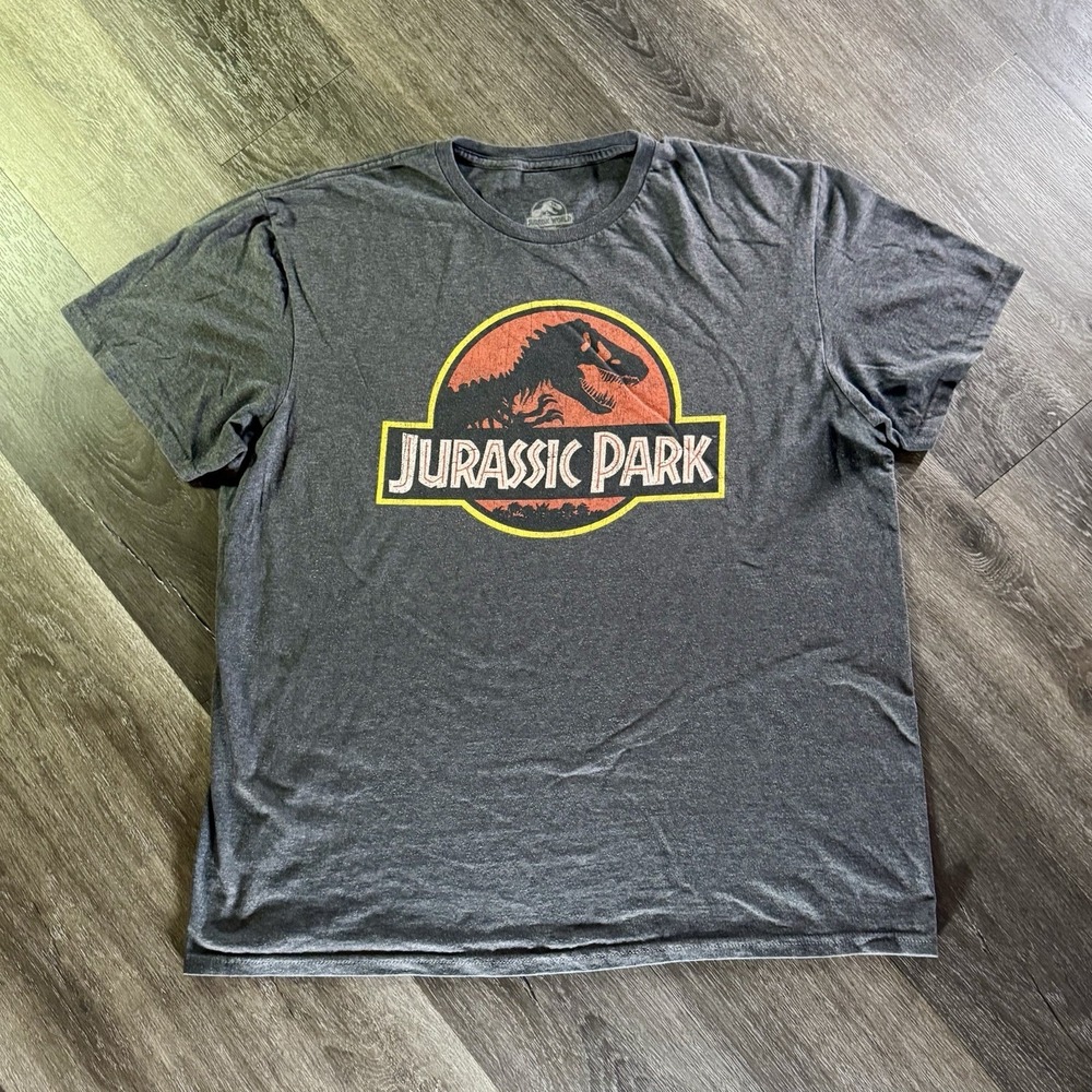 Jurassic Park‎ Gray Iconic Circle Logo Design Graphic Print T-Shirt Crew Neck XL